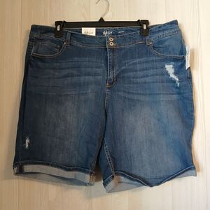 Style & Co Women's Size 24W Casual Distressed Blue Denim Jean Cuffed Shorts